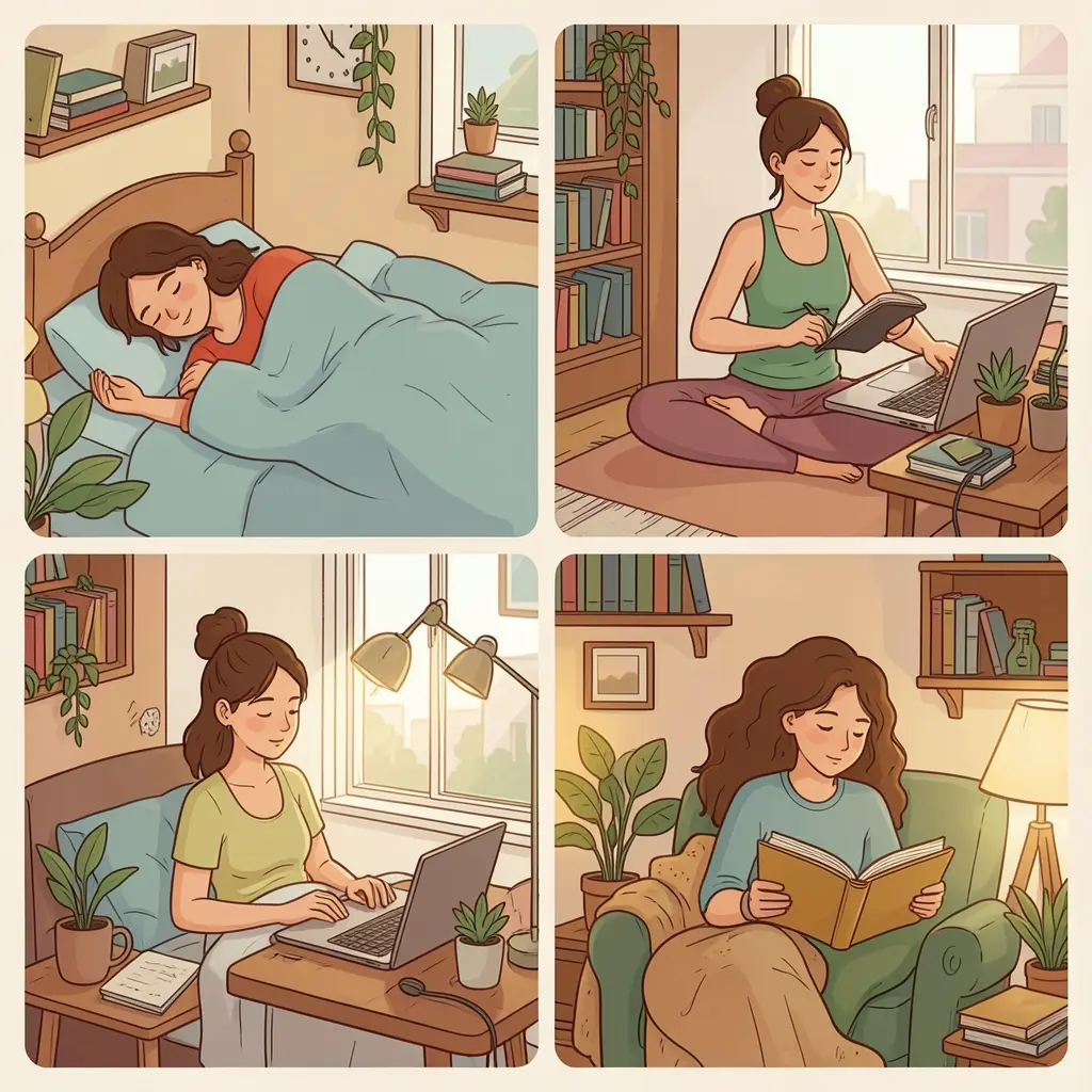 Illustration of a balanced daily routine with rest and activity